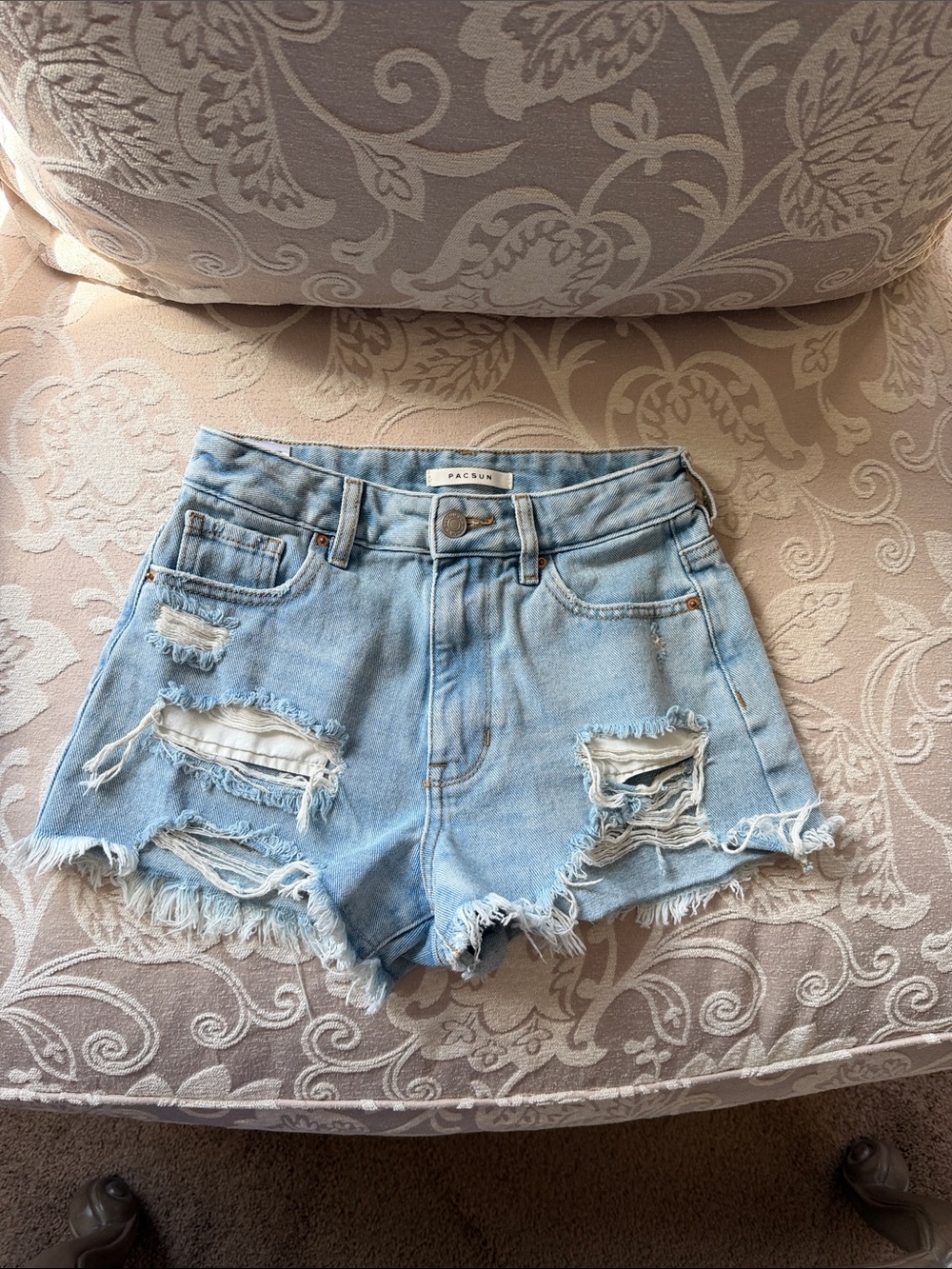 PacSun Light Blue Ripped High-Rise Denim Shorts